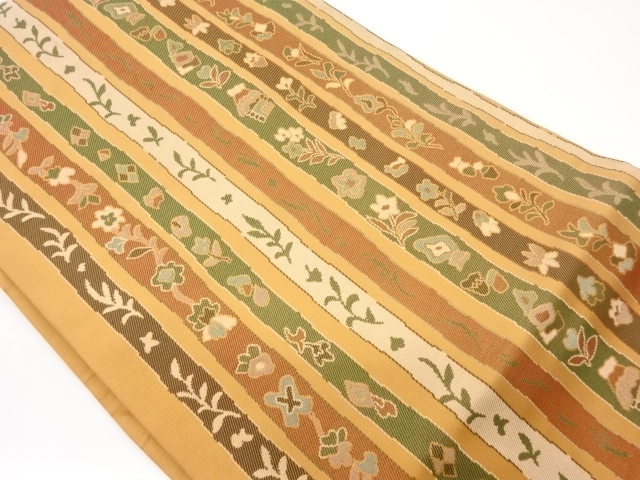 JAPANESE NAGOYA OBI / WOVEN FLOWERS & STRIPE